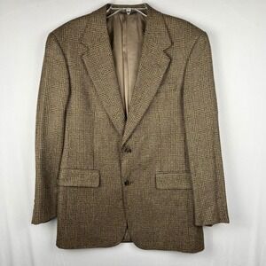 Vtg Roundtree & Yorke Dillards Tweed Blazer Brown Plaid Sport Coat Jacket 42R